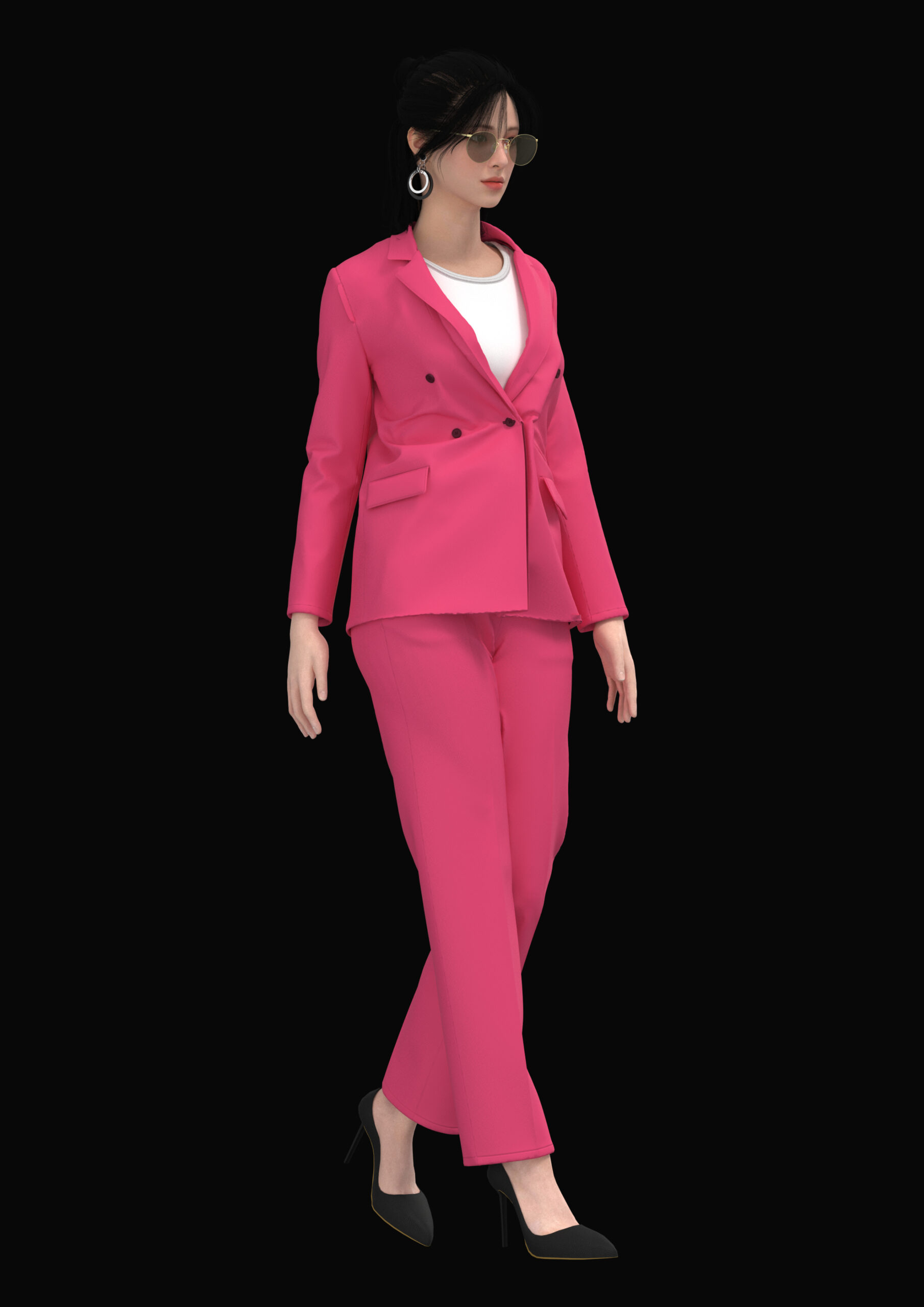 3D rendered pink women’s formal suit created in CLO3D.