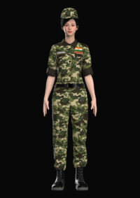 Camouflage women’s army combat uniform designed and rendered in CLO3D. 3D rendered women’s Indian Army camouflage uniform created in CLO3D.