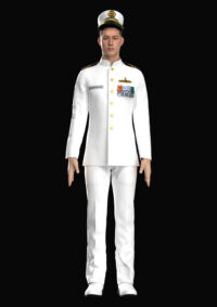 White naval officer ceremonial uniform designed and rendered in CLO3D. 3D rendered men’s white naval officer ceremonial uniform created in CLO3D.